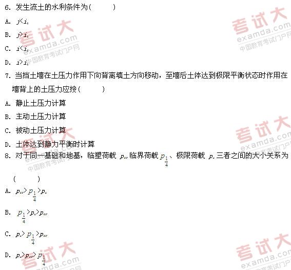 全国2010年10月高等教育自学考试工程地质及土力(图1)